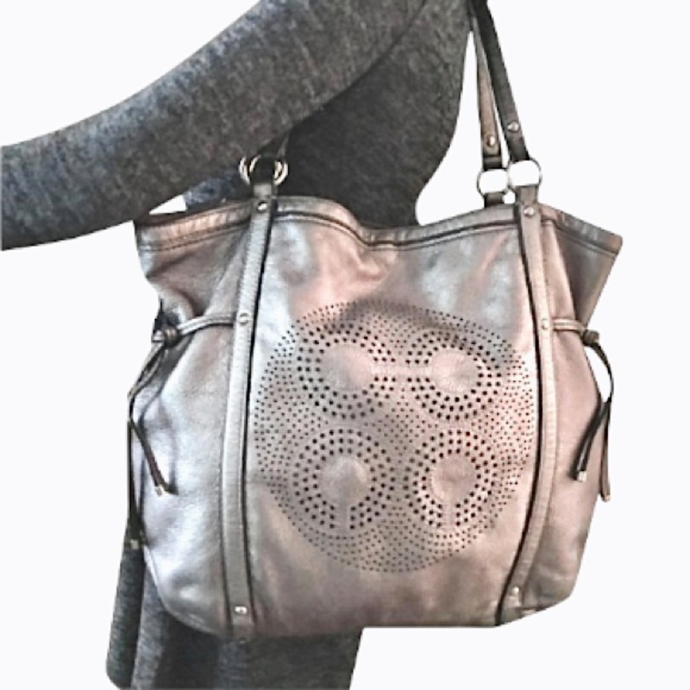 COACH✨Silver Audrey Cinch Tie Perforated Tote